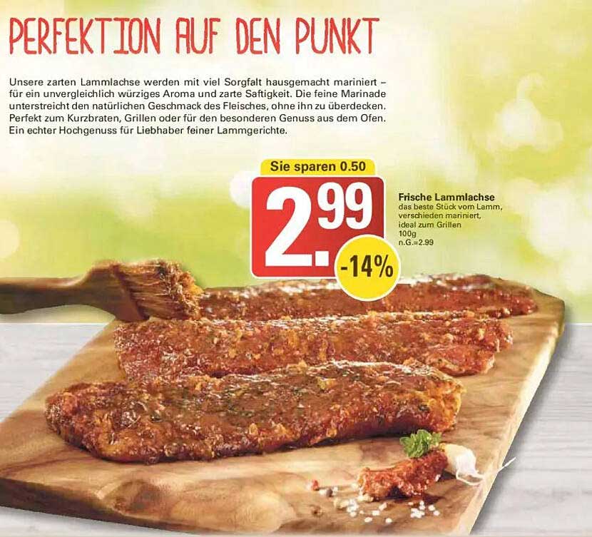 Frische Lammlachse - das beste Stück vom Lamm, verschieden mariniert, ideal zum Grillen