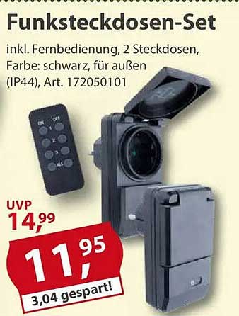 Funksteckdosen-Set inkl. Fernbedienung, 2 Steckdosen, Farbe: schwarz, für außen (IP44), Art. 172050101