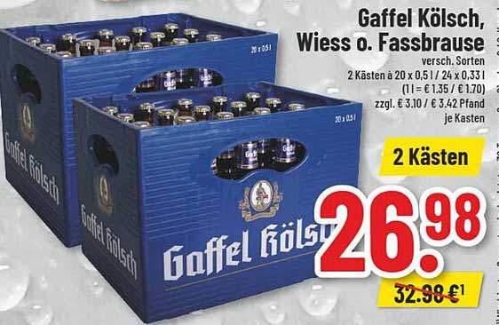 Gaffel Kölsch, Wiess o. Fassbrause – 2 Kästen zum Sparpreis