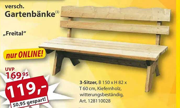 Gartenbank "Freital" - 3-Sitzer aus Kiefernholz