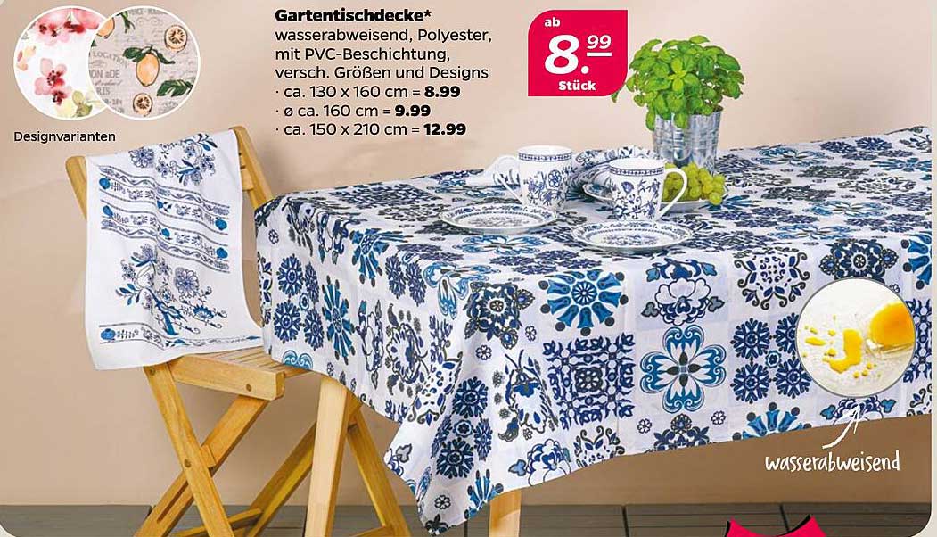 Gartentischdecke* wasserabweisend, Polyester, mit PVC-Beschichtung, versch. Größen und Designs