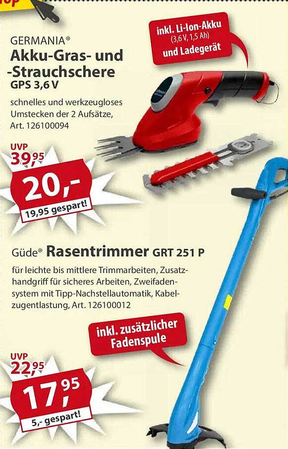 GERMANIA® Akku-Gras- und -Strauchschere GPS 3,6 V