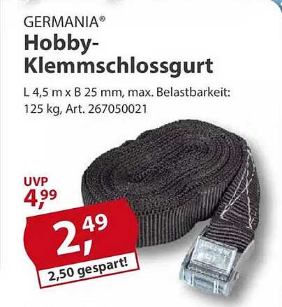 GERMANIA® Hobby-Klemmschlossgurt - 4,5 m x 25 mm, max. Belastbarkeit: 125 kg