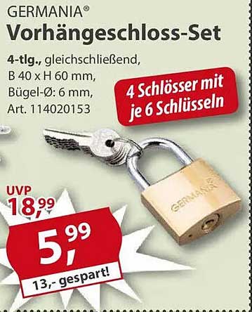 GERMANIA® Vorhängeschloss-Set 4-tlg.