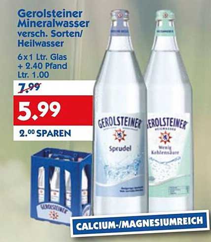 Gerolsteiner Mineralwasser versch. Sorten/Heilwasser 6x1 Ltr. Glas