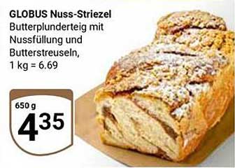 GLOBUS Nuss-Striezel Butterplunderteig mit Nussfüllung und Butterstreuseln, 650 g