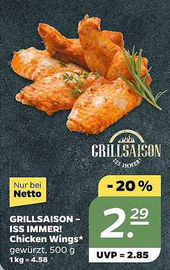 GRILLSAISON – ISS IMMER! Chicken Wings* gewürzt, 500 g