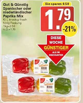 Gut & Günstig Spanischer oder niederländischer Paprika Mix 500g