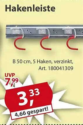 Hakenleiste 50 cm mit 5 Haken, verzinkt, Art. 180041309
