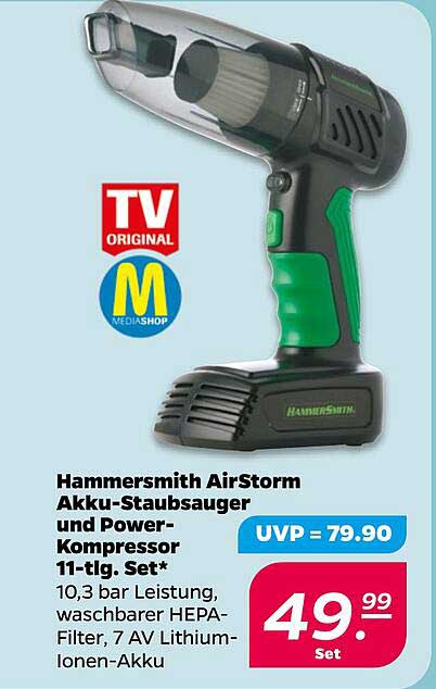 Hammersmith AirStorm Akku-Staubsauger und Power-Kompressor 11-tlg. Set