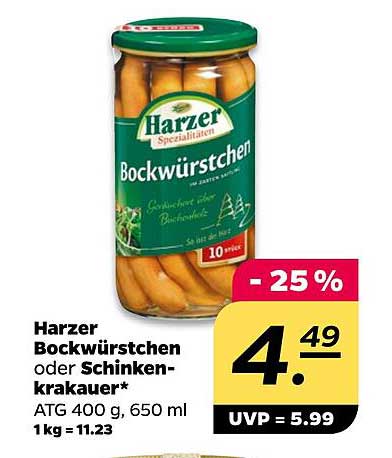 Harzer Bockwürstchen oder Schinkenkrakauer - 25% Rabatt!