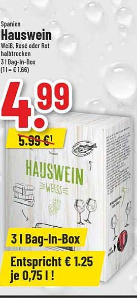 Hauswein Weiß, Rosé oder Rot halbtrocken – 3 l Bag-In-Box