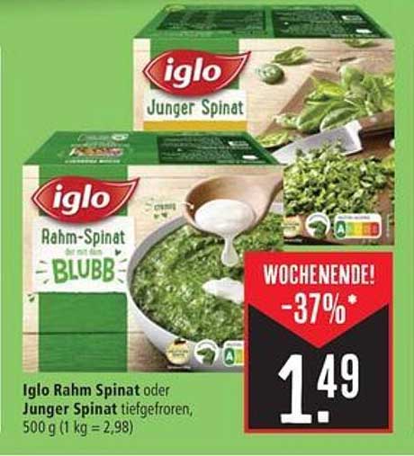 Iglo Rahm-Spinat oder Junges Spinat tiefgefroren, 500 g