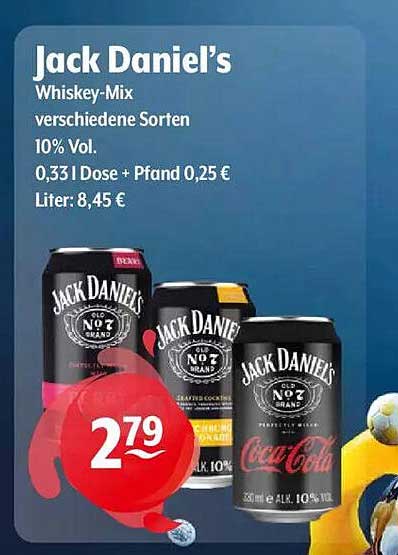 Jack Daniel's Whiskey-Mix verschiedene Sorten 10% Vol.
