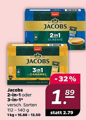 Jacobs 2-in-1 oder 3-in-1, verschiedene Sorten, 112 - 140 g