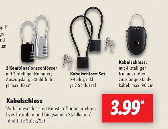Kabelschloss mit 4-stelliger Nummer
