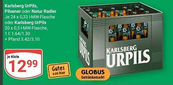 Karlsberg UrPils, Pilsener oder Natur Radler - 20 x 0,5 l-MW-Flasche oder 24 x 0,33 l-MW-Flasche