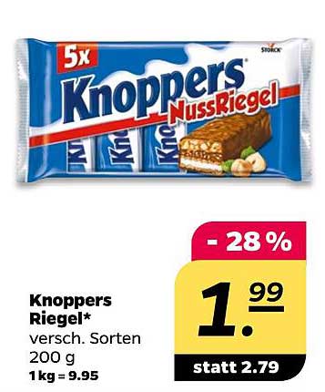 Knoppers Riegel* verschiedene Sorten 200 g