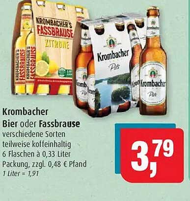 Krombacher Bier oder Fassbrause, verschiedene Sorten