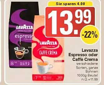 Lavazza Espresso oder Caffè Crema 1000g Beutel