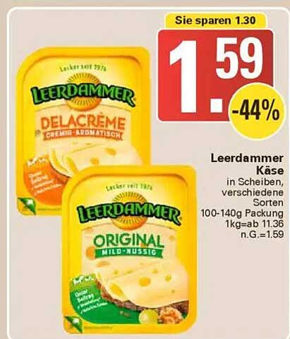 Leerdammer Käse in Scheiben, verschiedene Sorten