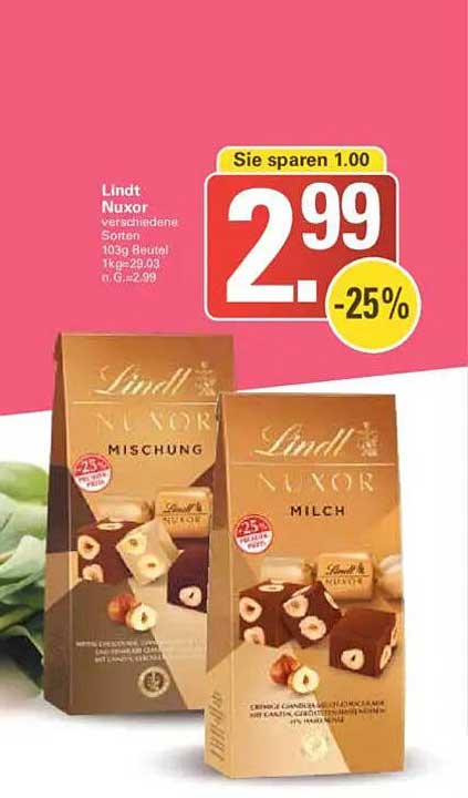 Lindt Nuxor verschiedene Sorten 103g Beutel