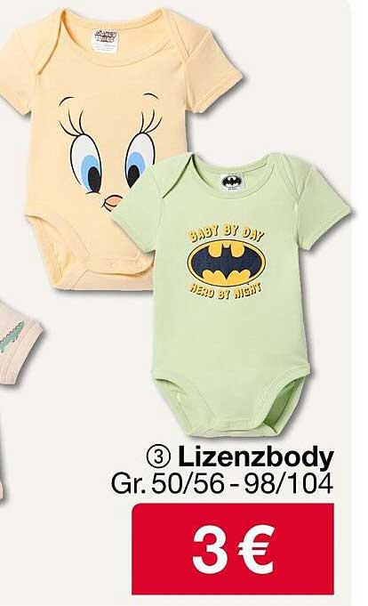 Lizenzbody Gr. 50/56-98/104 für nur 3 €