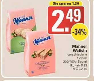 Manner Waffeln - verschiedene Sorten 300/400g Beutel