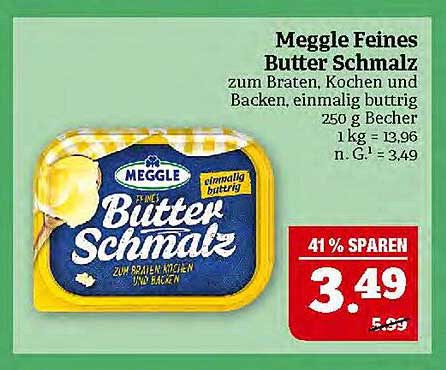 Meggle Feines Butter Schmalz 250 g - Zum Braten, Kochen und Backen