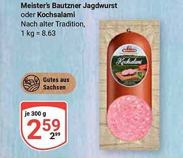 Meister's Bautzner Jagdwurst oder Kochsalami, 300 g