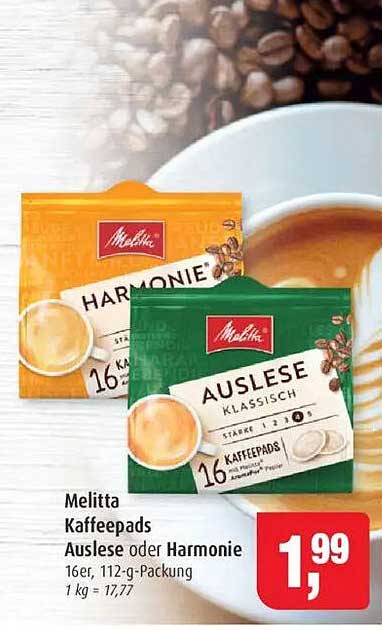 Melitta Kaffee-Pads Auslese oder Harmonie, 16er Packung