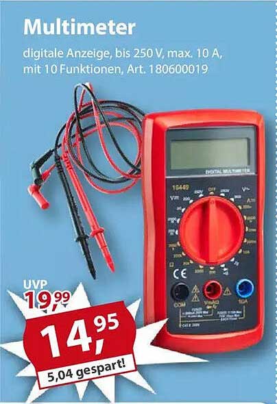 Multimeter - digitale Anzeige, bis 250 V, max. 10 A, mit 10 Funktionen