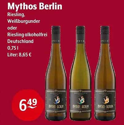 Mythos Berlin - Riesling, Weißburgunder oder Riesling alkoholfrei, 0,75 l