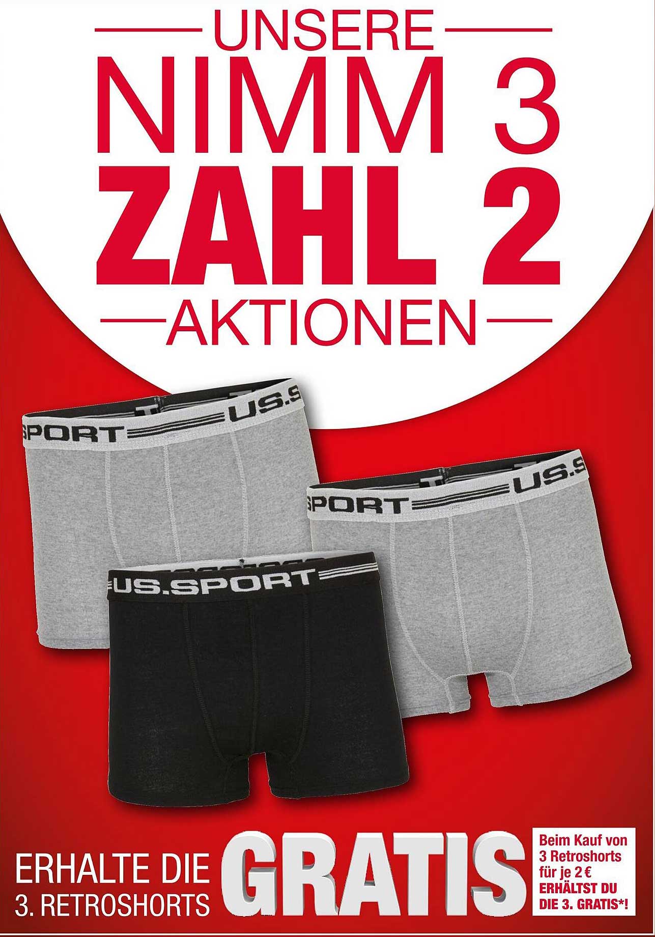 Nimm 3, zahl 2 auf U.S. Sport Retroshorts