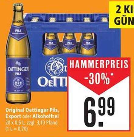 Original Oettinger Pils, Export oder Alkoholfrei 20x0,5L