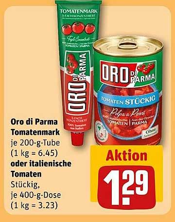 Oro di Parma Tomatenmark 200-g-Tube oder italienische Tomaten Stückig 400-g-Dose