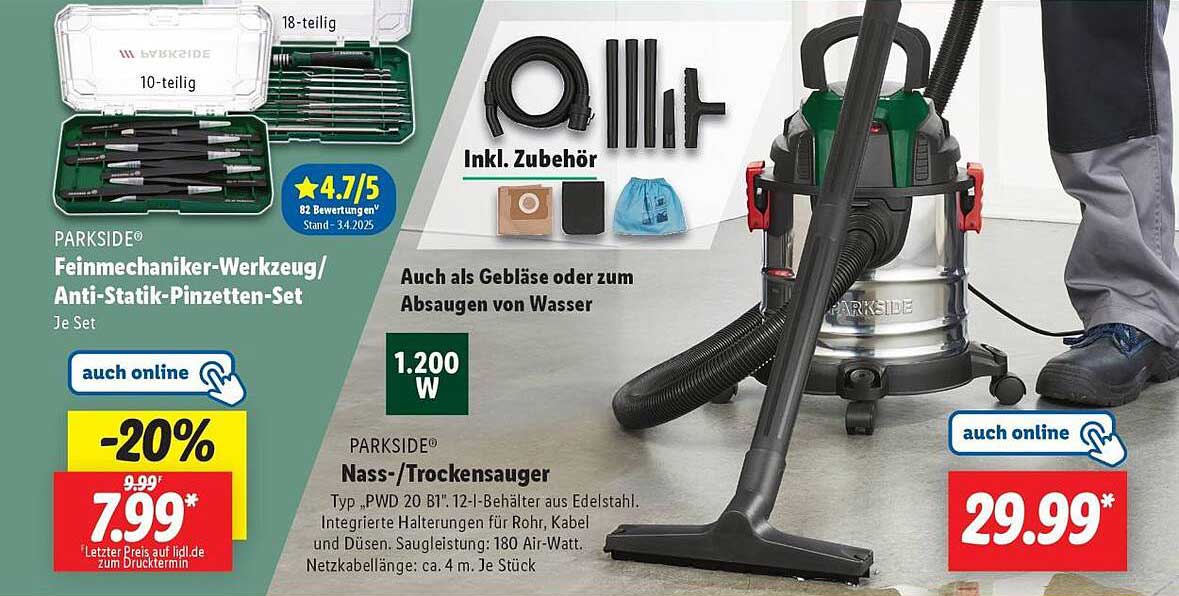 PARKSIDE® Nass-/Trockensauger 12 l, 1.200 W