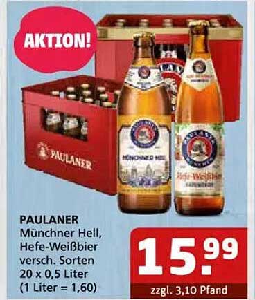 PAULANER Münchner Hell, Hefe-Weißbier versch. Sorten 20 x 0,5 Liter