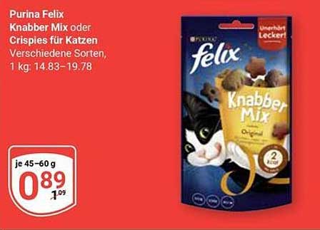 Purina Felix Knabber Mix oder Crispies für Katzen, verschiedene Sorten