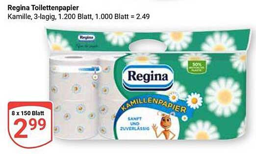 Regina Toilettenpapier Kamille, 3-lagig, 1.200 Blatt