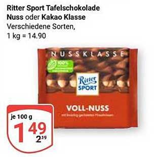 Ritter Sport Tafel-Schokolade Nuss oder Kakao Klasse