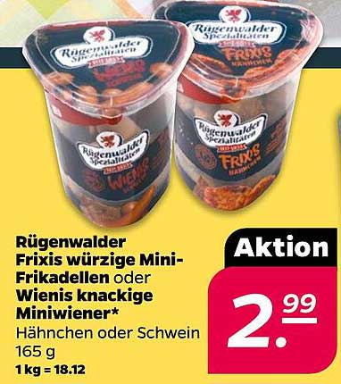 Rügenwalder Frixis würzige Mini-Frikadellen oder Wienis knackige Miniwiener