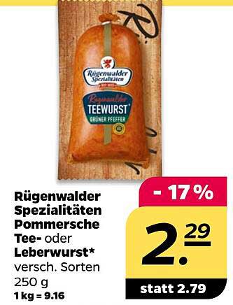 Rügenwalder Spezialitäten Pommesche Tee- oder Leberwurst 250 g
