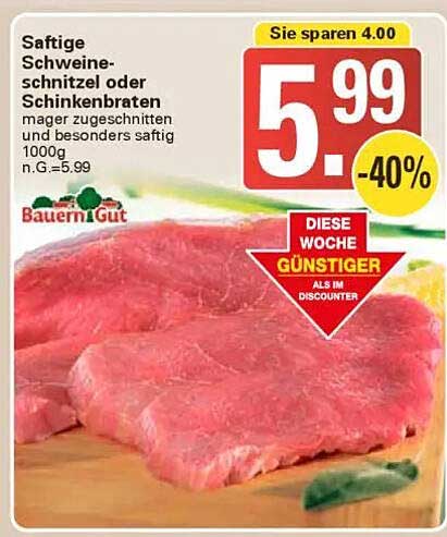 Saftige Schweineschnitzel oder Schinkenbraten 1000g