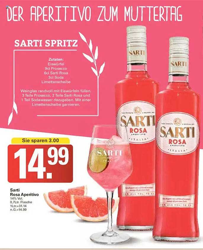 Sarti Rosa Aperitivo 0,7L Flasche