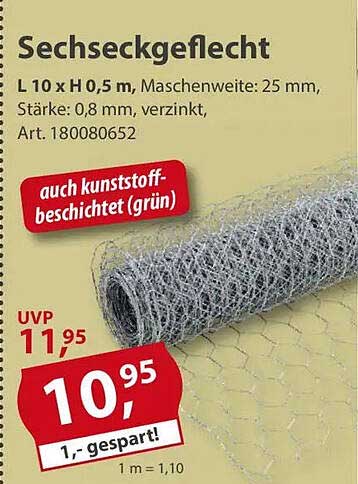Sechseckgeflecht L 10 x H 0,5 m, verzinkt
