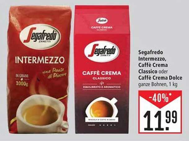 Segafredo Intermezzo, Caffè Crema Classico oder Caffè Crema Dolce, ganze Bohnen, 1 kg