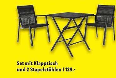 Set mit Klapptisch und 2 Stapelstühlen