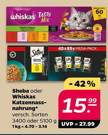 Sheba oder Whiskas Katzennahrung - verschiedene Sorten