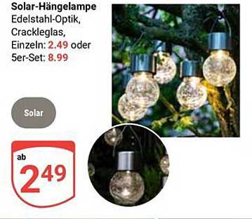 Solar-Hängelampe Edelstahl-Optik, Crackleglas